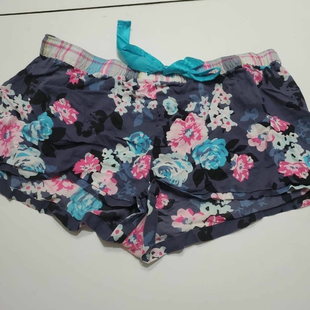 Jenni By Jennifer Moore Womens Sleep Shorts Navy Blue Pink Floral Drawstring XS